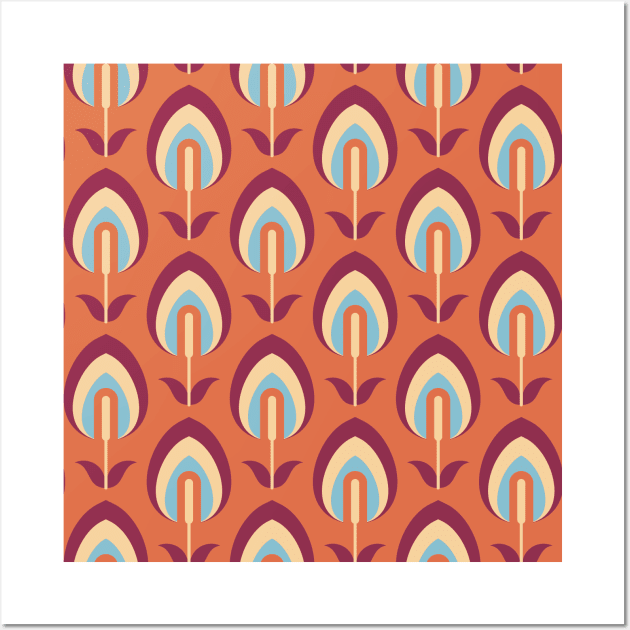 Orange Retro Flowers Wall Art by Carolina Díaz